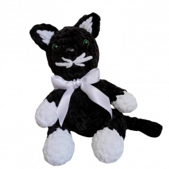 Háčkovaný plyšák - Mačička čiernobiela